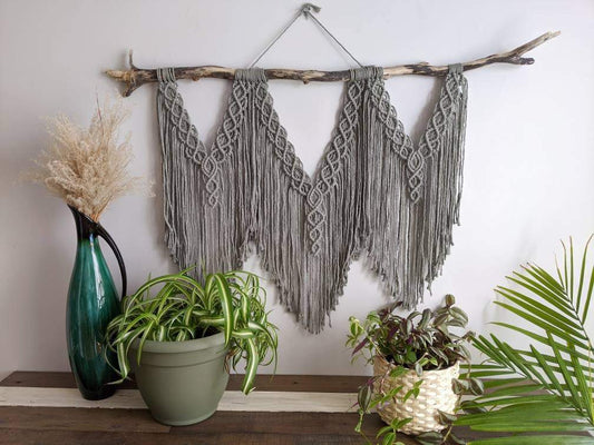 Macrame Wall Hanging - Triple Fringe String Theories Fiber Design