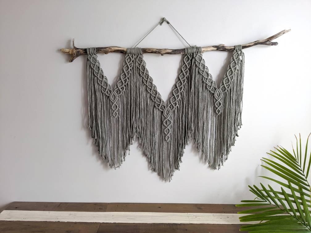Macrame Wall Hanging - Triple Fringe String Theories Fiber Design