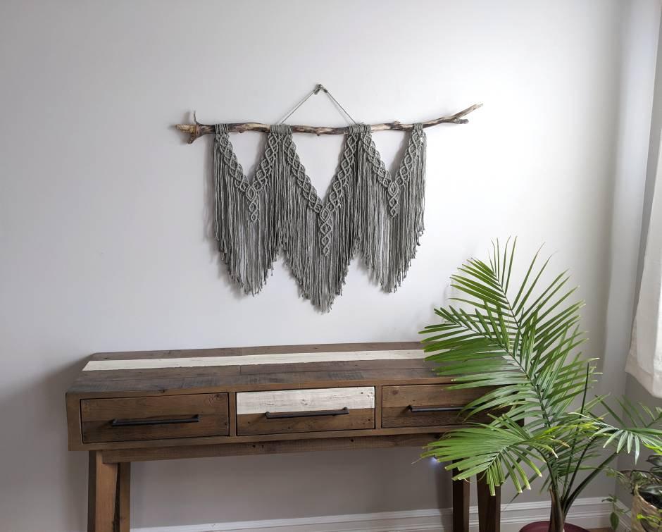 Macrame Wall Hanging - Triple Fringe String Theories Fiber Design