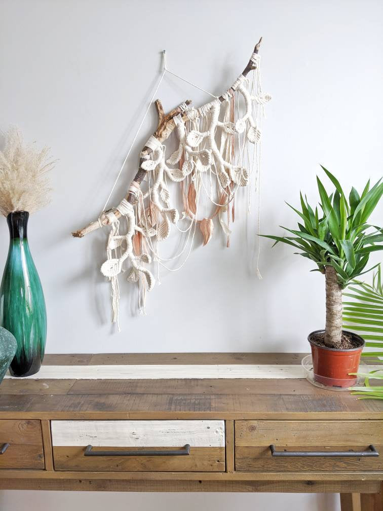 Macrame Wall Hanging Sculpture - Draped Silk - Copper Leaves String Theories Fiber Design