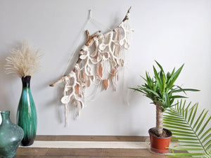 Macrame Wall Hanging Sculpture - Draped Silk - Copper Leaves String Theories Fiber Design