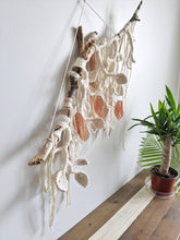 Load image into Gallery viewer, Macrame Wall Hanging Sculpture - Draped Silk - Copper Leaves String Theories Fiber Design
